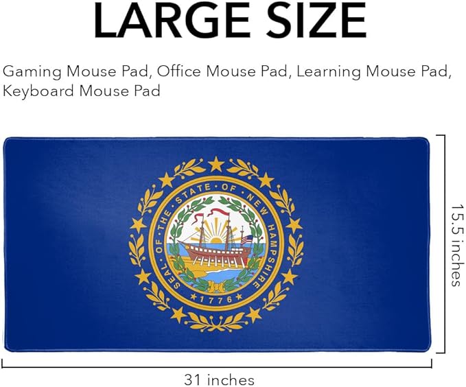New Hampshire State Flag Large Gaming Mouse Pad Desk Mat with Stitched Edges Non-Slip Base for Gamer Home and Office