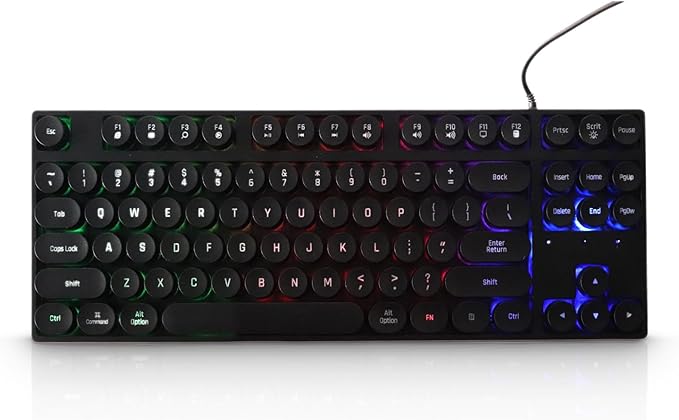 87 Keys Typewriter Mechanical Gaming Keyboard Colorful Backlit Retro Punk Round Keycaps Keyboard Anti Ghosting Hot Swap USB Wired Keyboards for Gamers Typists (Black)