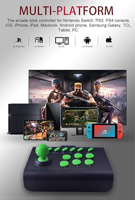 arVin Arcade Fight Stick Joystick Game Controller for iPhone iOS Android PC Fighting Stick for Nintendo Switch/PS3/PS4 Arcade Rocker Gamepad with Turbo &amp Marco for Emulators/Cloud/PS Remote Play/S
