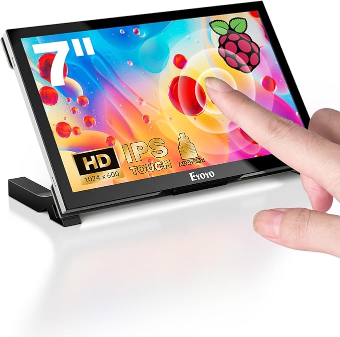 Eyoyo Raspbery Pi Screen 7-inch: 1024×600 LCD Capacitive Touchscreen Monitor with Stand Mini Portable HDMI Monitors IPS Touch Display for Raspbery Pi 5/4/3/2/Zero Windows/Linux/Android