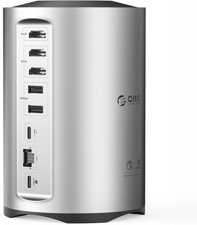 ORICO USB-C Triple Monitor Docking Station with 3 HDMI Ports 15-in-1 USB C Laptop Dock for MacBook Pro M1/M2/Windows 7 USB Ports Ethernet100W PD SD/TF Card Reader 3.5mm Audio (Silver)