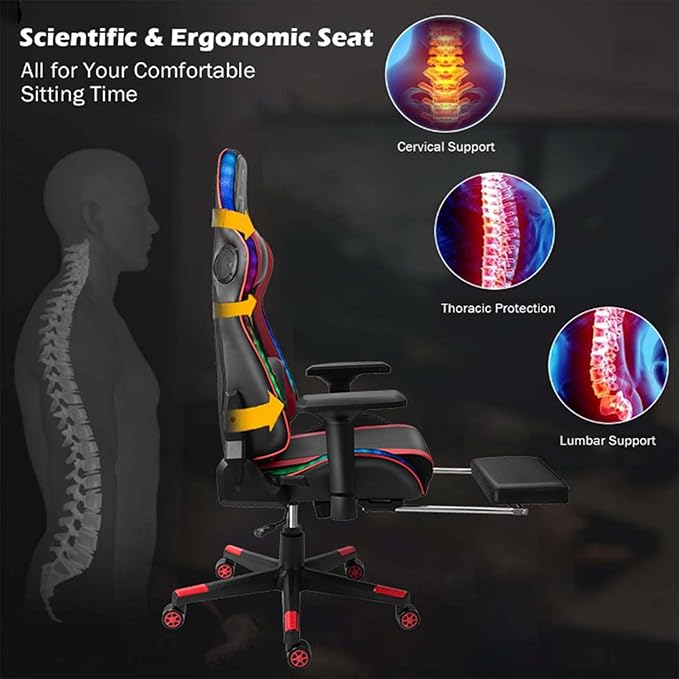 TBQATNTS Adult Computer Chair with FootrestHigh Back Video Gaming ChairErgonomic Massage Computer Gaming Chairwith Speakers and Led LightsAdjustable Armrest Heightfor Office Or GamingRed