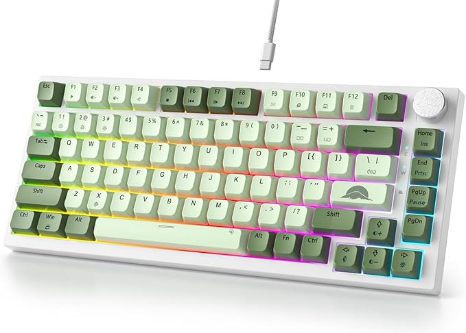 Fogruaden 75% Mechanical Gaming Keyboard - 75 Percent Matcha Hot Swappable Gasket Mount Red Switch RGB Backlit 82 Keys TKL Mechanical Keyboard with Knob