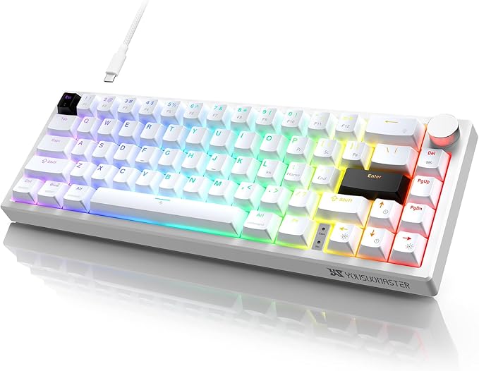 X82 Wired Gaming Keyboard with Volume Knob60% Mechanical Keyboard Gasket Mount RGB Backlit with SoftwareMini Keyboards with 66 Keys Hot Swappable Red SwitchTranslucent Characters White