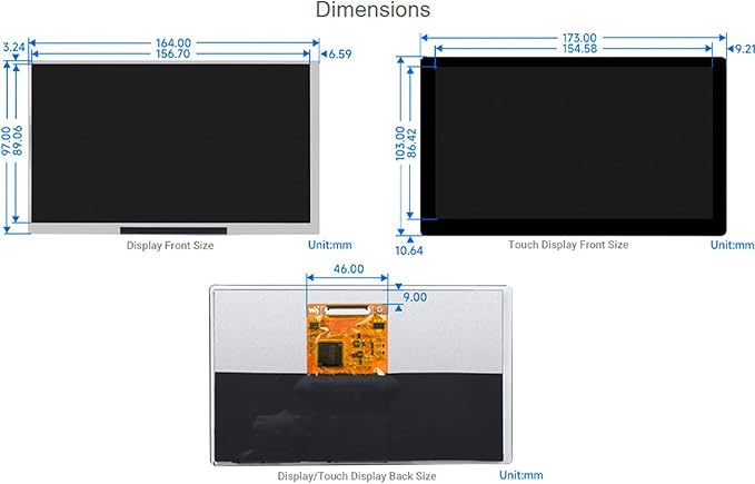 waveshare for Raspberry Pi/Jetson Nano/Windows/PC 7inch IPS Capacitive Touch Display 1024x600 Integrated Thin and Light LCD Support Windows/Linux/Android