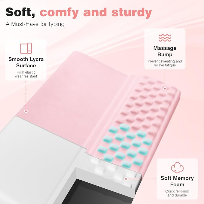 Ospelelf Keyboard Wrist Rest Pad Comfy Ergonomic Keyboard Stand Riser Holder Computer Wrist Support Cushion forTyping Light Pink
