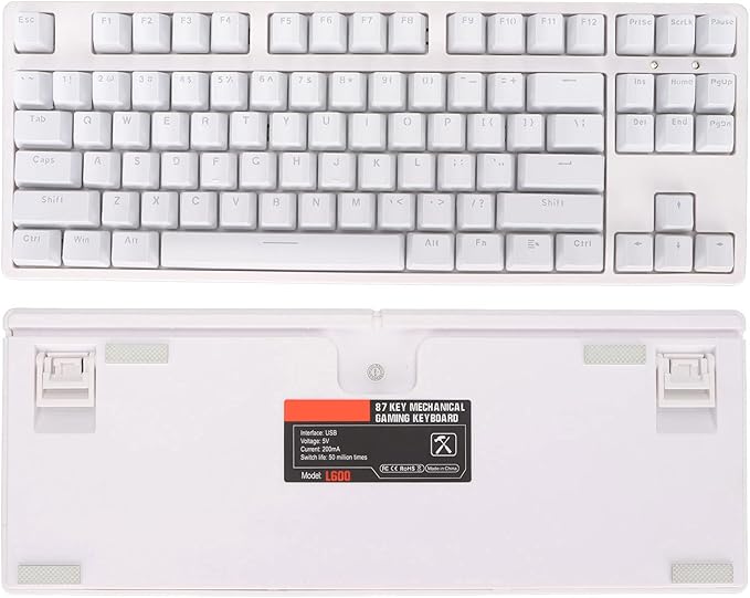 Gaming Keyboard Wired 87 Keys Ergonomic Computer Keyboard Type C Wired Mechanical Keyboard with Dye Sublimation Keycap for Home Office Gaming (White)