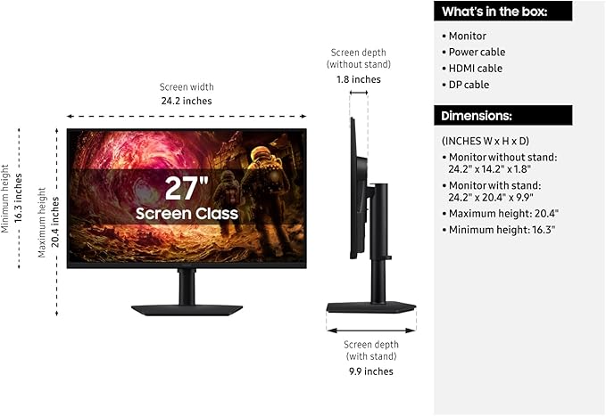 Samsung 27” Odyssey G5 G50F QHD Resolution Gaming Monitor 180Hz Refresh Rate Fast IPS Panel HDR10 NVIDIA G-Sync Compatible 1ms Response Time (GtG) AMD FreeSync™ Adjustable Stand LS27FG502ENXZA