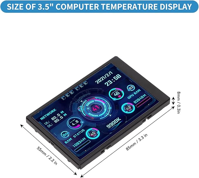 GOWENIC 3.5in Mini IPS Screen Portable USB C AIDA64 CPU RAM Data Monitor Computer Temperature Display PC Sensor Panel Display 360° Rotation Only Support for Windows System