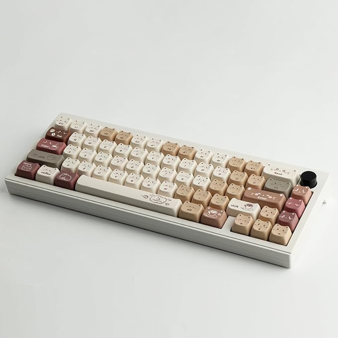 PBT Keycaps 142 Keys Cute Keycaps Dye-Sublimation Coffee Cat Keycap Mao Profile Custom Keycap for Cherry Gateron MX Swithes Mechanical Gaming Keyboards