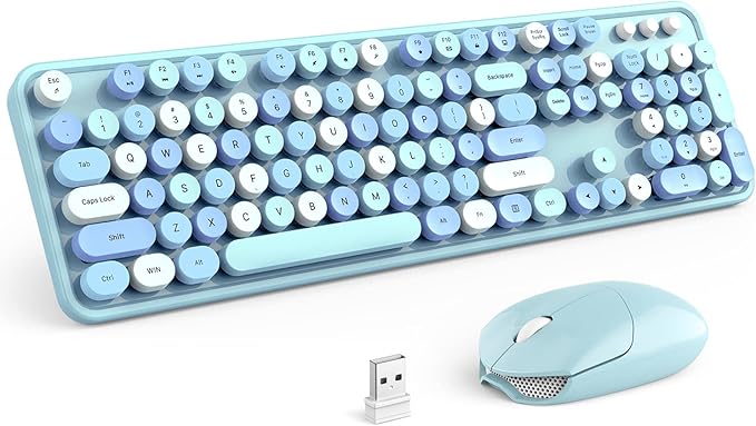 KNOWSQT Wireless Keyboard and Mouse Combo Blue 104 Keys Full-Sized 2.4 GHz Round Keycap Colorful Keyboards USB Receiver Plug and Play for Windows Mac PC Laptop Desktop