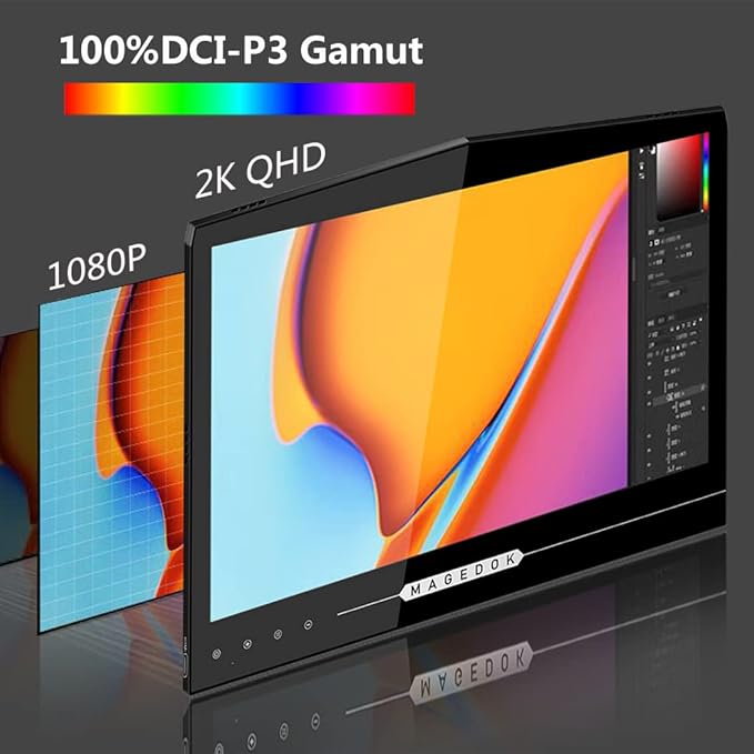 OLED Portable Touchscreen Monitor 13.3 2K 1MS Portable Gaming Monitor 100% DCI-P3 Ultra-Thin Computer External Display External Second Screen USB C/HDMI with Smart Cover
