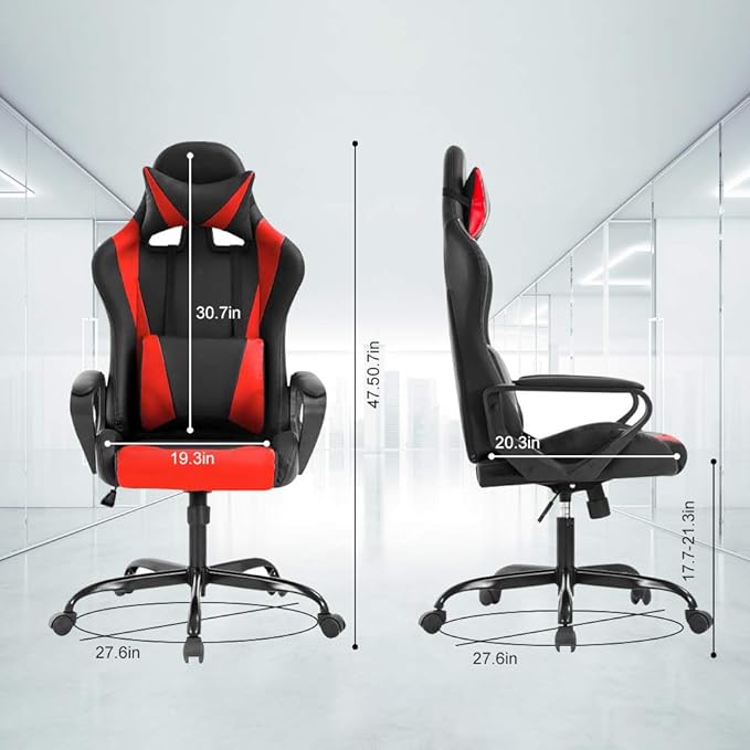 Modern Gaming Chair Ergonomic High Back PU Leather Office Chair with Lumbar Support Red