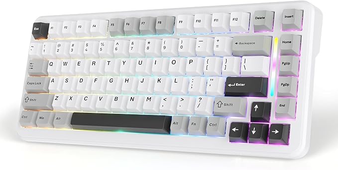 MAMBASNAKE M82 HE Mechanical Gaming Keyboard 75% Hall Effect Magnetic Switch Fast Trigger Mode Adjustable Actuation 8000Hz Polling Rate RGB Backlit Wired Keyboard for Laptop/PC Gamer-White