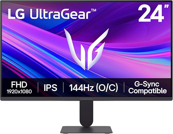 LG 24 inch UltraGear FHD IPS Gaming Monitor 144Hz HDR10 AMD FreeSync G-Sync Compatible Black Stabilizer Reader Mode Flicker Safe Anti-Glare 99% sRGB HDMI &amp DisplayPort Tilt Adjustable B