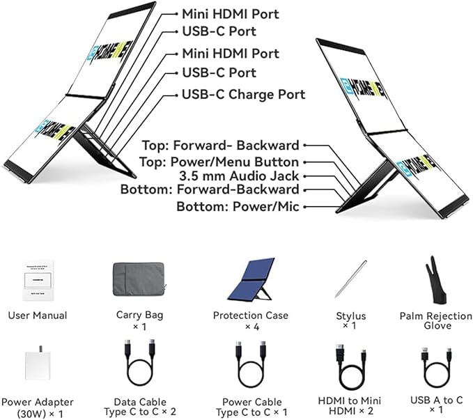 EHOMEWEI X2 Air 2.5K Portable Dual Touchscreen Monitor with Stylus Pen 90Hz 14.2“*2 IPS 2520 * 1680 400 Nit Brightness 100% sRGB for Office/Home/Travel for Mac/Laptop/Smartphone Extender Screen