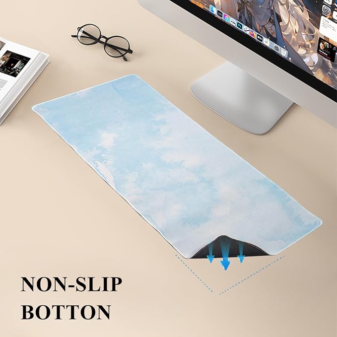Gaming Desk Mat with Keyboard Wrist Rest Set 4 in 1 Large Mouse Pad &amp Cloud Keyboard Wrist Rest&amp Mouse Wrist Rest&ampCoaster Comfort and Support for Typing and Gaming(Blue)