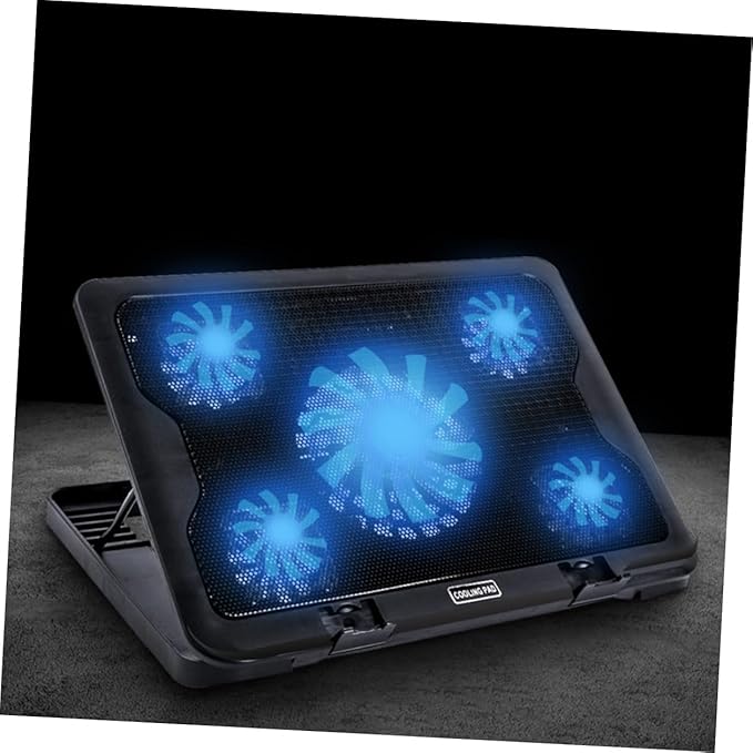 Gadpiparty Laptop Cooling Pad with 5 Fans USB Powered Cooling Device with Adjustable Angle and Anti-Skid Base Compatible with Laptops for Gaming and Office Use Black