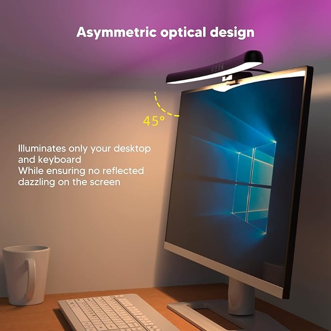 Luqeeg Curved Monitor Light Bar Computer Monitor Lamp Touch Dimming Screen Light Bar LED Monitor Light Reading Light with 3 Color Temp Modes &amp 7 Color RGB Adjustable for Office Home