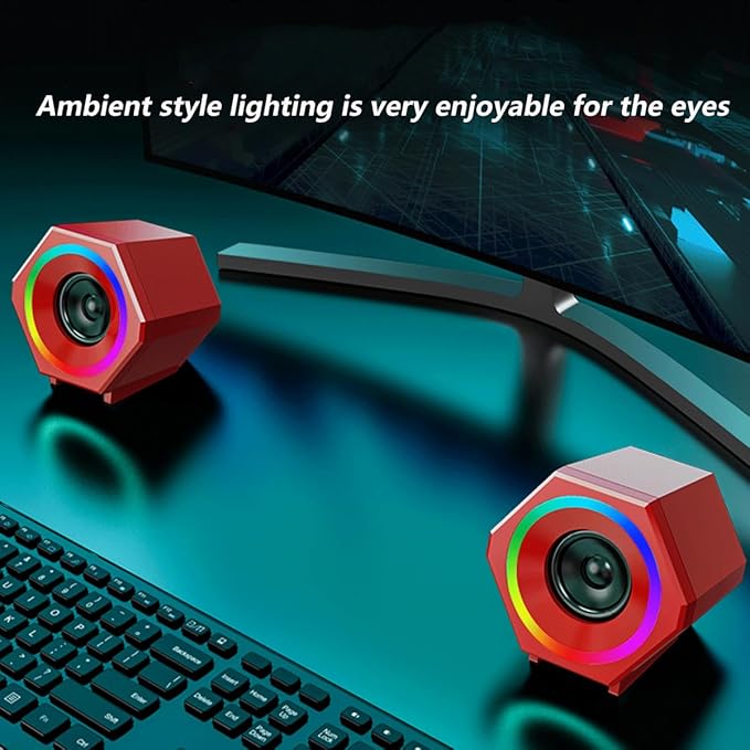 Generic Computer Speaker Game Wired RGB Speaker USB and 3.5mm Audio Inputs RGB Lights Desktop Small Speaker Red