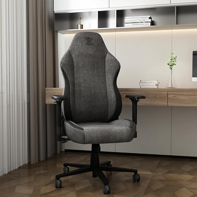 PC Gaming Chair Ergonomic Office Chair Desk Chair with Lumbar Support Flip Up Arms Headrest PU Leather Executive High Back Computer Chair for Adults Women Men (Fabric Black)