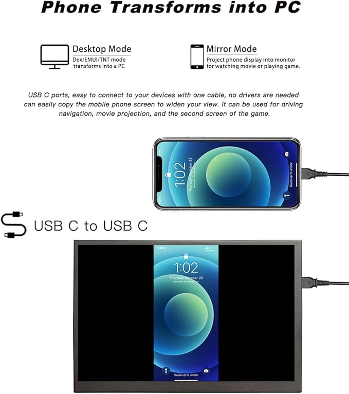 USB C 8.9 inch Portable HDMI Monitor 1920x1200 IPS Touchscreen VESA Metal Casing External Small Wide Display Mini Screen Extender for Windows Laptop PC