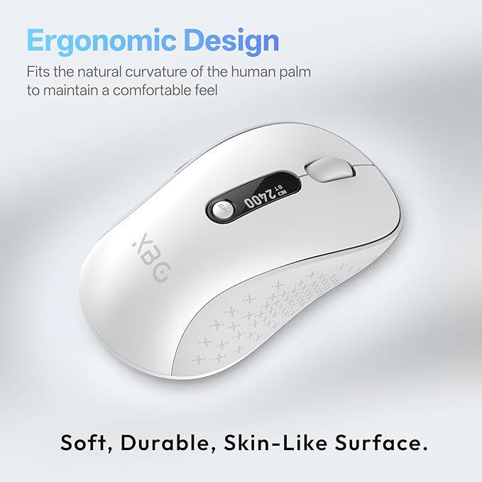 XBG B15pro Wireless Bluetooth Mouse Bluetooth 5.0/4.0 &amp 2.4G Tri-Mode Type-C Rechargeable with LED Screen Display Ergonomic Silent Click for Laptop/PC/Tablet Multi-Device &amp Office Use-Whit