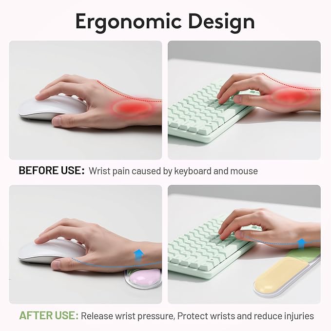 Keyboard and Mouse Wrist Rest Pad Soft Gel Wrist Support Pad with Non-Slip Base Upgrade Ergonomic Wrist Rest Support Set for Office Gaming Pink Green Orange