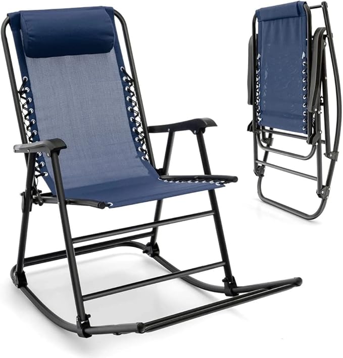 Office Chair Gaming Chair Computer Chair Patio Camping Rocking Chair Folding Rocking Chair Footrest Blue