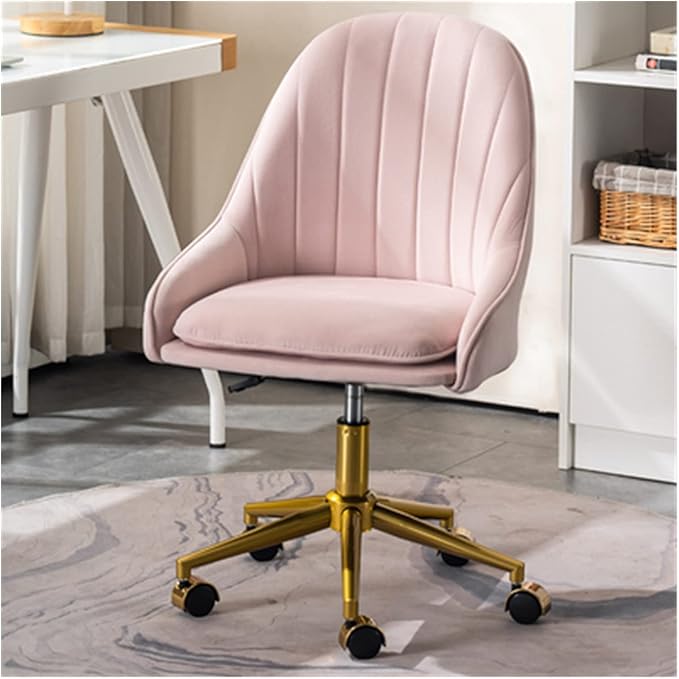 Adjustable Office Computer Chair with Armrest Home Bedroom Comfortable Computer Chair Lift Rotating Makeup(Lightpink Titanium)