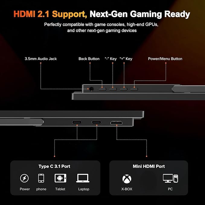 UPERFECT 2.5K 240Hz QLED Portable Monitor 16 2560x1600 QHD 100% DCI-P3 400 Nits Portable Gaming Monitor w/Stand &amp VESA Adaptive Sync HDMI 2.1 External Screen for Laptop PC Phone Game Console