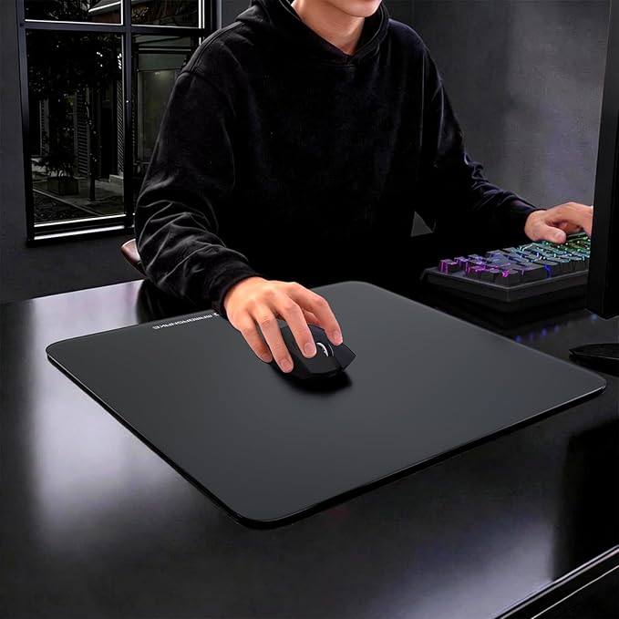 ATTACK SHARK CM05 Glass Gaming Mouse Pad17.7x15.7 in Large Mouse MatNon Slip 9H Hard MousepadsNano-Textured Glass Surface with Improved Precision and Speed for FPS Players-Pure Black