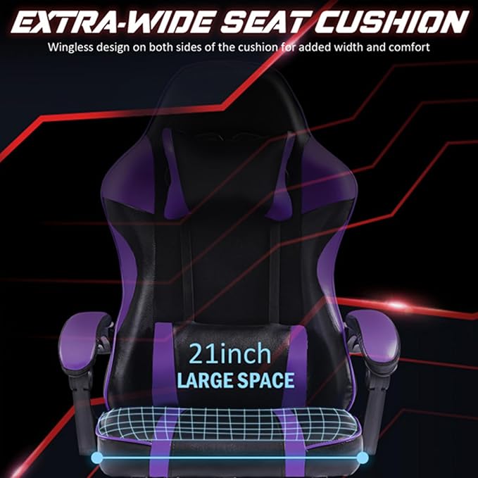 Gaming Chair Ergonomic Office Chair with Linkage Armrests High Back Computer Desk Chair with Retractable Footrest &amp Adjustable Headrest 350 lbs Capacity (Purple)