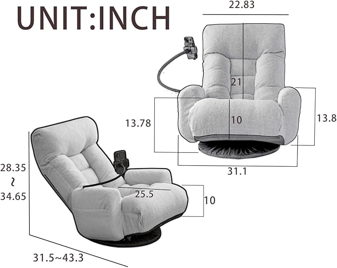 360 Degree Swivel Floor Chair with Adjustable Headrest &amp Backrest Folding Floor Gaming Chair with Phone Holder &amp Built-in Spring Seat Bag for Home Office 5 Adjustable Position Beige