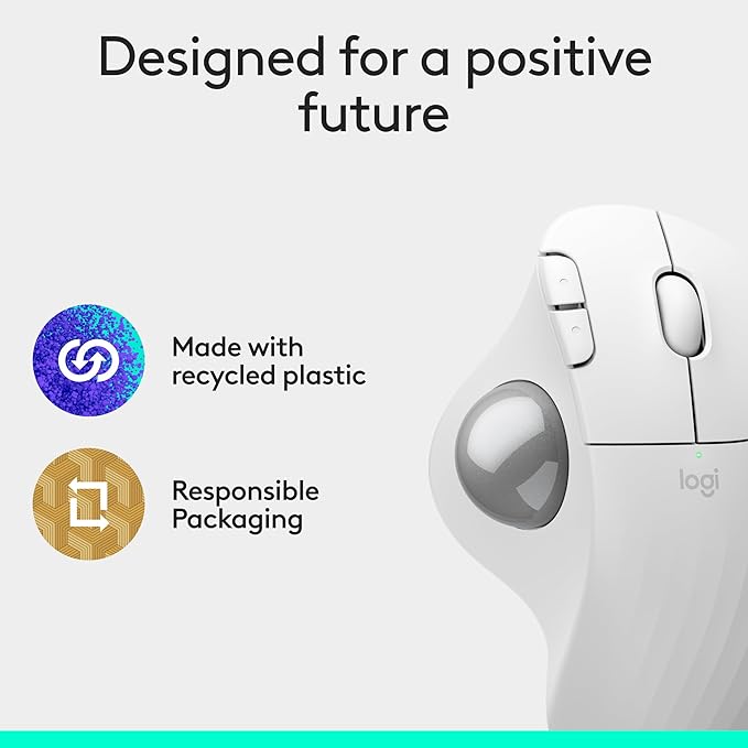 Logitech Ergo M575S Wireless Trackball Mouse Wireless Ergonomic Mouse with Bluetooth and Encrypted Dongle Comfortable Thumb Control Precise and Smooth Tracking for PC/Mac - Off- White Silver Ball