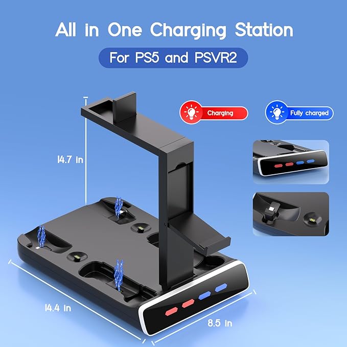 3-in-1 Controller Charging Dock for PSVR2 and PS5 VR Stand Display with LED Light PS5 VR2 Storage Base Gaming Accessories 4 Magnetic Clasp &amp Type-C Cable