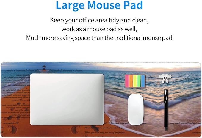 Footprints in The Sand Poem Large Mouse Pad 31.5x12 Inch Gaming Desk Mat XXL Non-Slip Rubber Base Computer Pad with Durable Stitched Edges for Work and Play
