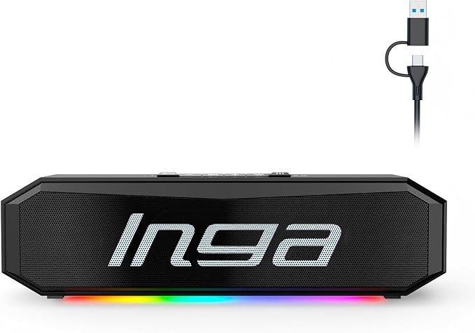 INGA Bluetooth Computer Speakers USB Powered PC Speakers Dual Gaming and Music Modes Plug-and-Play Colorful LED Lights Compatible with Desktops Laptops Phones and Tablets