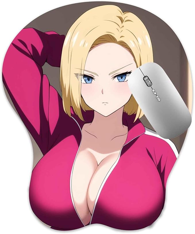 3D Mouse Pad Oppai Mousepad with Soft Gel Wrist Rest Anime Manga Gaming Boob pad Anti-Slip Mouse Mat （Androi 18）