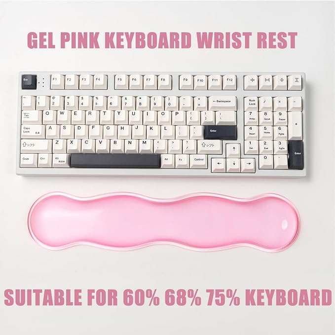 Ergonomic Silicone Gel Keyboard and Mouse Wrist Rest Set – Clear Wrist Rest for Keyboard 60%/68%/75% Comfort &amp Support for Typing and Gaming (Light Pink)