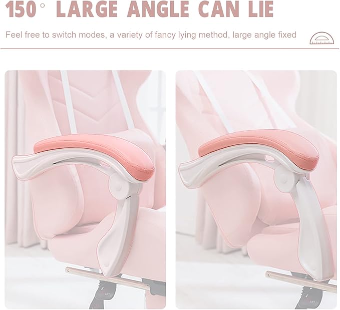 Cute Gaming Chair with Footrest High Back Video Game Chairs Kawaii PU Leather Gamer Chair with Lumbar Support and Headrest Computer Chair for Girls Adults &amp TeensWhite