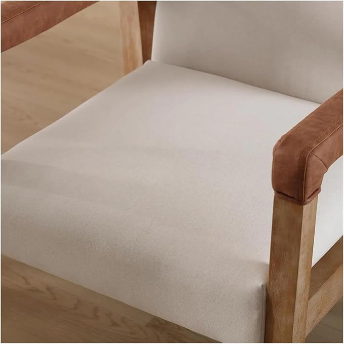 Adjustable Office Computer Chair with Armrest 1pcs Modern Style Linen White Upholstered Solid Wood Dining Chairs with Armrests