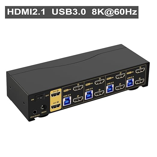 CKLau 4x2 USB 3.0 HDMI KVM Dual Monitor Switch 4 Computers 2 Monitors with CablesAudio Mircophone Digital Display Supports 8K@60Hz 4K@144Hz Emulation EDID Hotkey Switching CKLau-942Hua-5