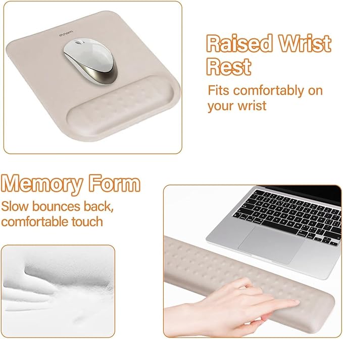 MOSISO Computer Keyboard Stand&ampWrist Rest Support for Keyboard &ampMouse Pad Set Ergonomic Massage Wrist Rest Set Easy Typing Working Acrylic Clear Stand for Office Home Taupe Brown
