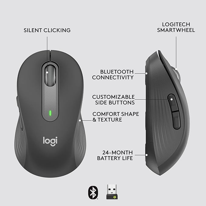 Logitech Signature M650 L for Business Wireless Mouse for Large Sized Hands Logi Bolt Bluetooth SmartWheel - Graphite