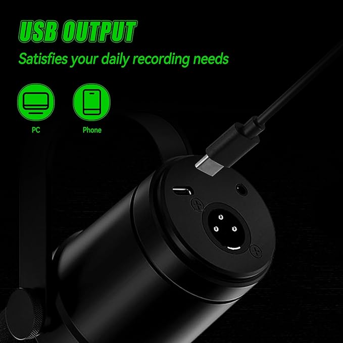 USB/XLR Dynamic Microphone for Podcasting Gaming Live Streaming &amp Recording with Touch Mute Button &amp Headphones Jack