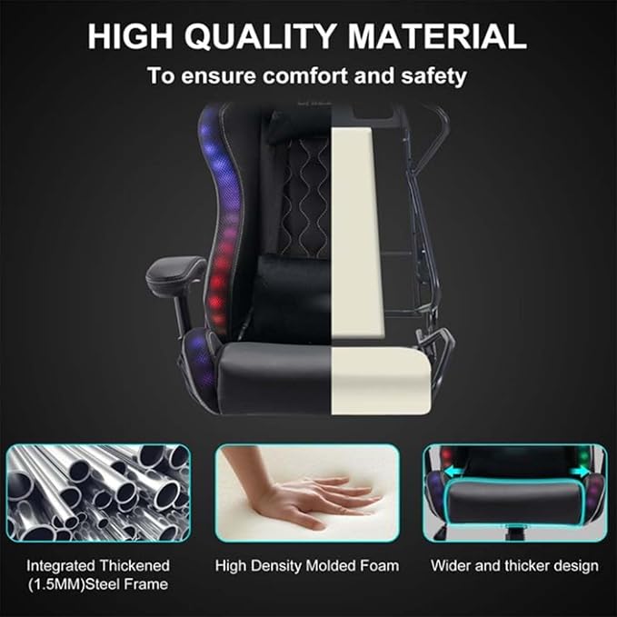 TBQATNTS Ergonomic Massage Computer Gaming ChairGaming Chair with Led Lightswith Speakers Music Video Game Chairwith Footrest High BackRGB Led LightsSeven Point Massagefor GamingBlue