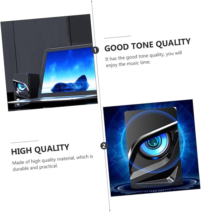 2pcs Powerful USB Wired Subwoofer Speakers for Desktop Laptop Compact Multimedia Computer Speaker with Non-Slip Base Wired Control Material for Home Office Gaming Use