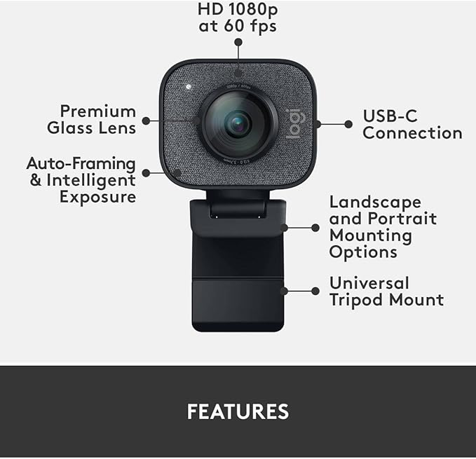 Logitech StreamCam Plus Webcam with Tripod Mount (Graphite)