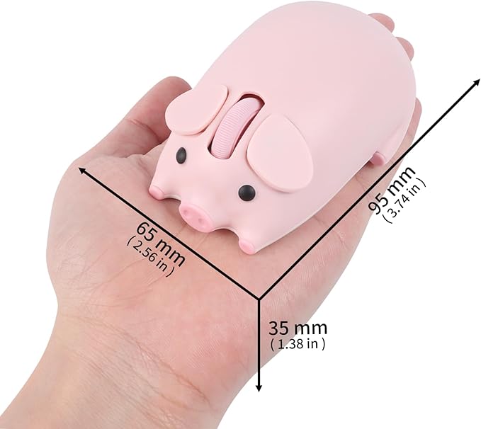 Cute Bluetooth Wireless Mouse with 2.4GHz USB Receiver Cartoon Pig Dual Mode Computer Mouse Silent Clicks Optical Mice for Laptops Mac iPad PC Chromebook Office Students Home Gift(Pink)